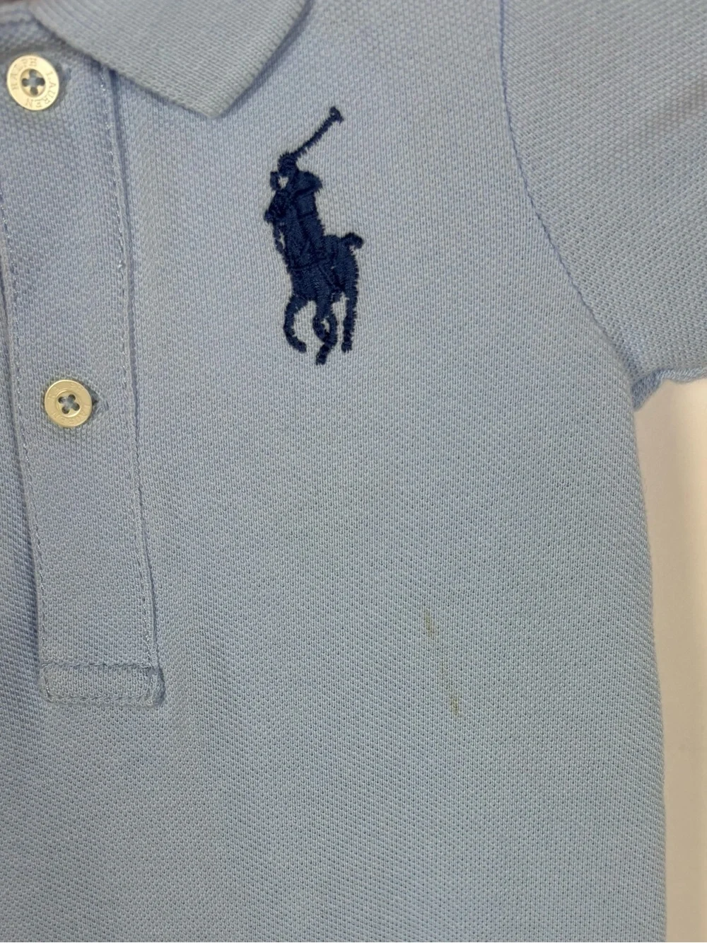 Ralph Lauren Baby Boy's Big Pony Cotton Mesh Polo Shortall Blue Size 6 Months